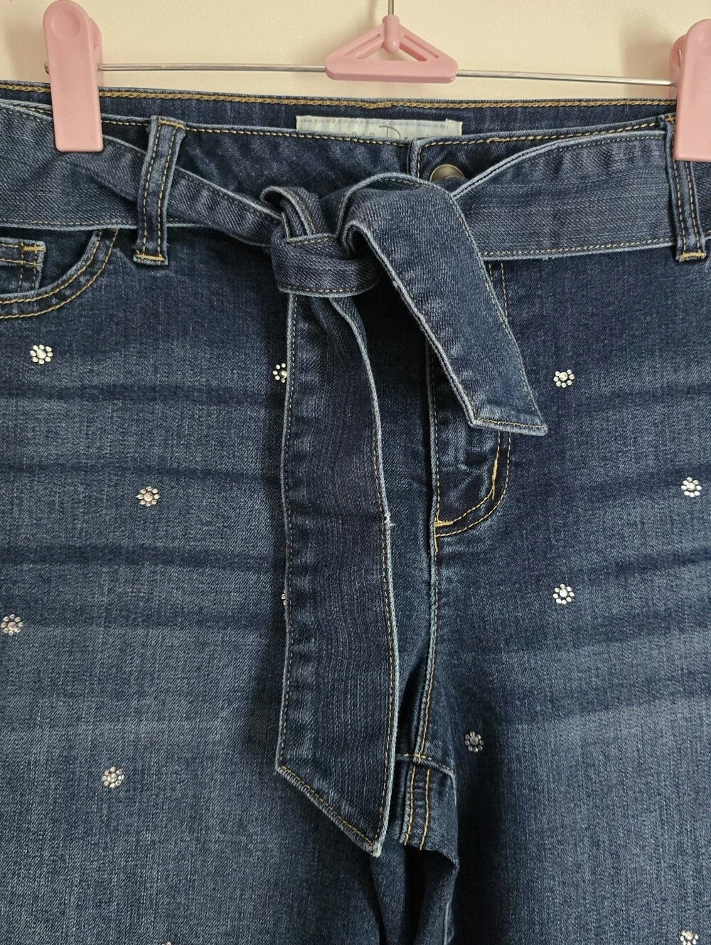 Est. 1946 Rhinestone Tie Waist Capri Jeans | Size 16